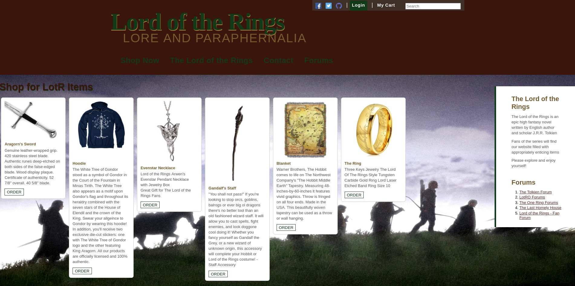 Image of Lord of the Rings Store Website