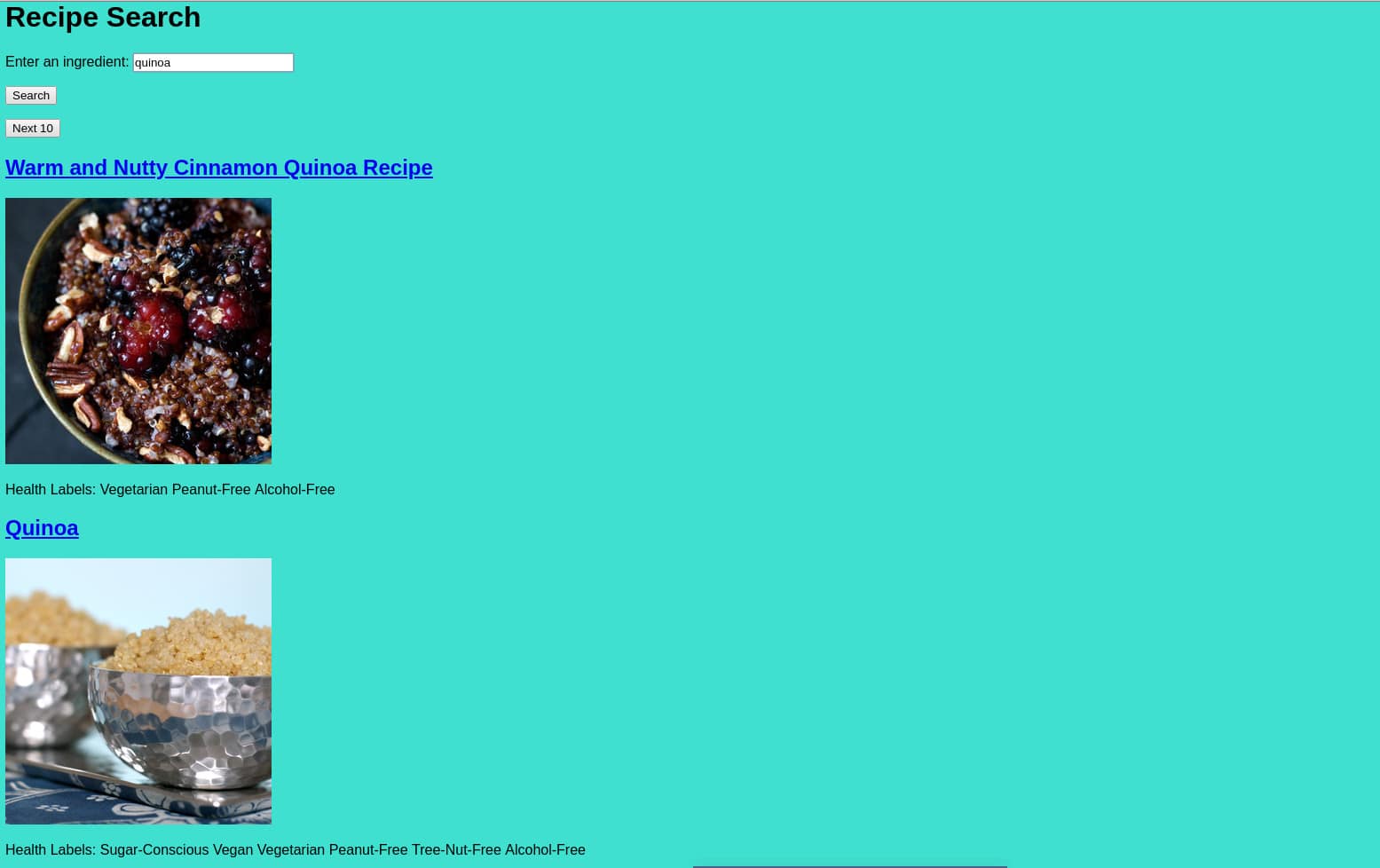 Image of Edamam Recipe Search Website